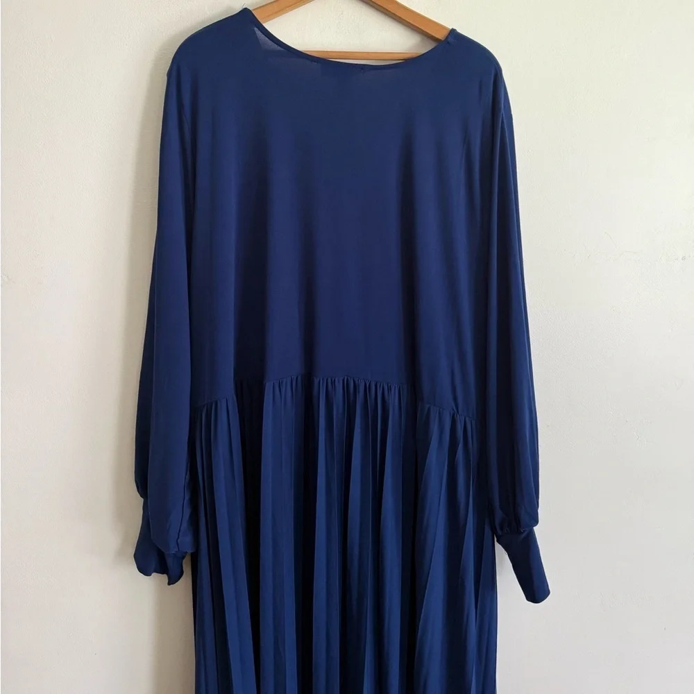 Eloquii Blue Pleated Knot Front Dress with Bishop Sleeves - Picture 8 of 8